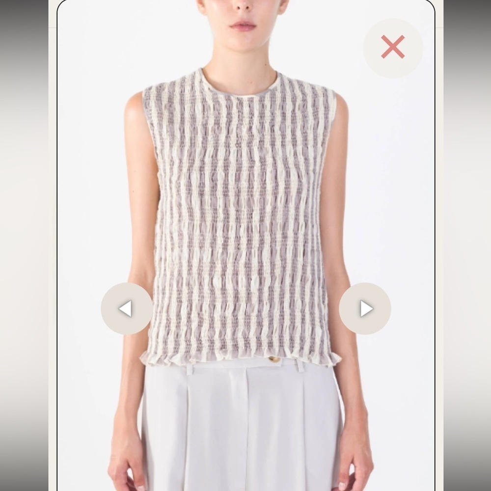 ALYSI Smocked Sleeveless Striped  Top in Cream and Gray Dark Lilac Size 4 Small